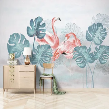 Personalizate 3D Moderne de Fundal Pictat Peretele Nordic Acuarelă Flamingo Mici Proaspete Monstera Murală Tapet Pentru Dormitor Tapety