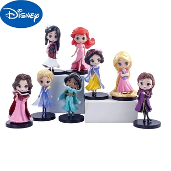 8pcs/set Disney Q Versiune Anime Drăguț Figura Elsa, Jasmine, Ariel, Alba ca Zapada Decor Masina PVC Model de Colectare de Jucării Fata Cadou