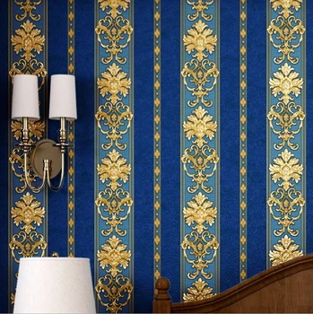 Q QIHANG Stil European Dungi Verticale 3D Impermeabil de Lux, Dormitor, Living Tapet PVC Albastru Culoare 0,53 m*10 m=5.3m2