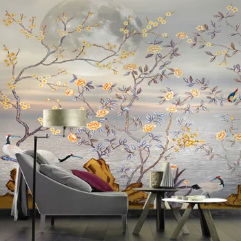 Personalizate pictate manual mari picturi murale TV fondul pasăre de flori tapet 3D pentru perete 3d murală canapea fundal American stil Chinezesc