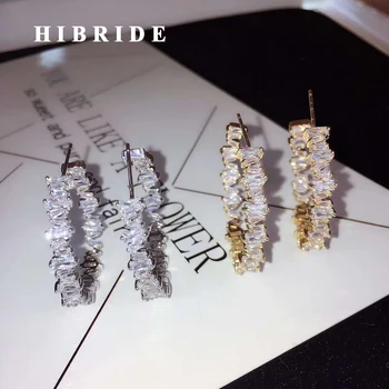 HIBRIDE de Lux Cristal Bagheta Hoop Cercei Pentru Femei Bijuterii de Moda de Nuntă Brincos Petrecere Hoop Cercei en-Gros de E-876