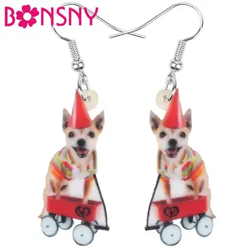 Bonsny Acrilice Crăciun Câine Chihuahua Cercei Picătură Legăna Animale De Bijuterii Pentru Femei Și Fete Copil Decoratiuni Cadou Accesoriu