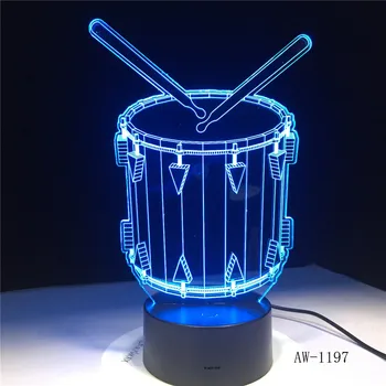 Set de tobe 3D Lampă 7 Schimbare de Culoare de la Distanță Comutator Tactil LED 3D Lumina de Noapte lumini de Instrumente Muzicale Atmosfera lampa AW-1197
