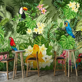 Asia de sud-Tropicală Planta Verde Flori de Păsări Murale, imagini de Fundal pentru Camera de zi Dormitor Hârtie de Perete Decor Acasă