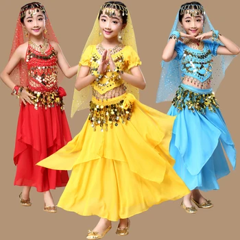 2017 Fete Noi Belly Dance Seturi De Dans Haine De Calitate Sari Indian Fete Dress Orientale Indiene Costume Pentru Copii