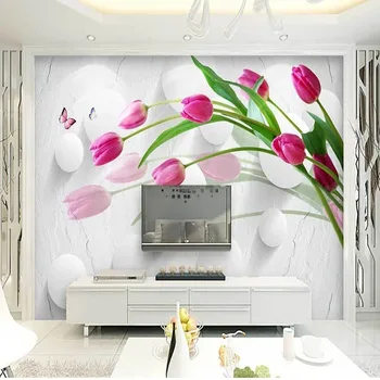 Personalizat Murale 3D Tapet Modern, Simplu Tulip Stereo 3D Tapet de Fundal Pentru Dormitor Pereti Papel De Parede de Decor Acasă Tapety