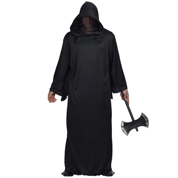 Barbati Femeie de Groază Înfricoșător Grim Reaper Negru de Halloween Costum Salopeta Hanorac cu Voal Cosplay Costum Unul Mărime se Potrivește cele Mai multe Adulți