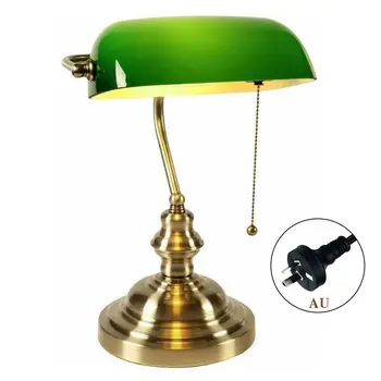 Tradițional Bancher Lampa de Birou Trage în Lanț Întrerupător de Sticlă Verde Lumina Alamă AU Plug