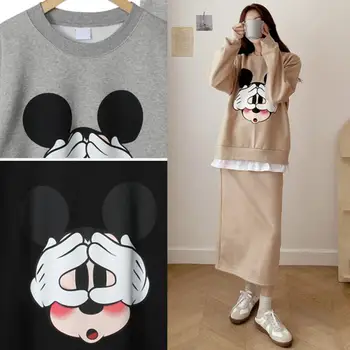 Disney Mickey Mouse Desene animate Hanorac Set pentru Femei Fusta Drăguț Anime Kawaii Liber Casual Fashion Simple, Mici, Parfumate Set de Două Piese