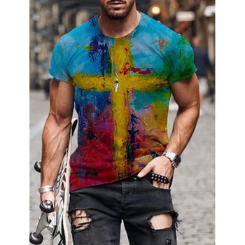 2021 Bărbați T-Shirt Cruce de Imprimare Gât Rotund Maneca Scurta Comun Trend T-Shirt Casual de Vara Tricouri Topuri de Moda Haine de sex Masculin Tinuta