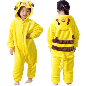 Hot Anime Pokemon Pikachu de Pluș Pijamale Flanel dintr-O bucata Costum cu mâneci Lungi de Iarnă Moale Cald Acasă Haine Casual Copii Cadouri