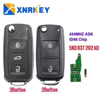 XNRKEY 2/3 Butonul de Flip-Telecomandă Cheie cu Cip ID48 433Mhz FCC 5K0837202AD pentru VW Bettie CC Golf Jetta Passat Tiguan Înlocui Flip-Cheie