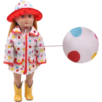 Vara Impermeabil Punct Colorat Pelerina de ploaie Pălărie + Galben Cizme de Ploaie pentru 18Inch American Doll și 43cm Renăscut Baby Cadou Transport Gratuit