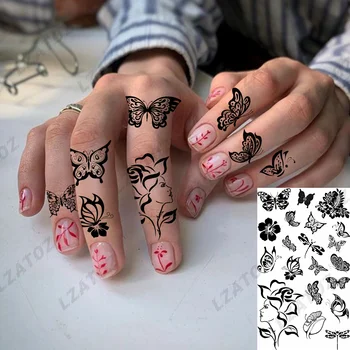 Fluture Negru Tatuaje Temporare Pentru Femeie Adulți Realist Floare Trandafir Autocolant Tatuaj Fals Degetul Lavabil Mici Tatuaje Decalcomanii