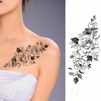 Impermeabil Tatuaj Temporar Autocolant Bujor Plum Blossom Frunză Verde Flash Tatuaje Feminine Minimalist Schița Corpului De Artă False, Tatuaj Barbati