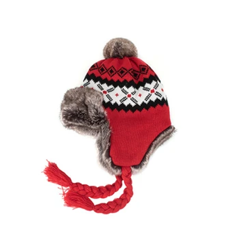 Pălărie de iarnă rusă Bombardier Pălării Pentru Femei, Bărbați în aer liber Cald Zăpadă Pălărie Cu Pompom Blană Roșie Windproof knittingEarflap Trapper Capac