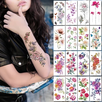Linie Floare Trandafir Impermeabil Tatuaj Temporar Autocolant pentru Femei, Copii, Body Art Picior C Design Nou Transfer de Apă Tatuaj Fals