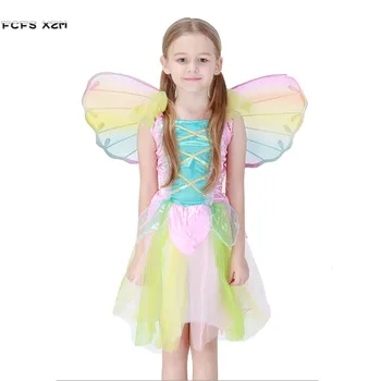 Curcubeu drăguț Fete Fluture rochie Costum copii Fairy Angel Anime Cosplay Copii Carnaval de Purim Crăciun joc de Rol uzura de partid
