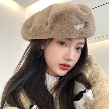 Coreea de Toamna si Iarna pentru Femei Pluș Bereta Blană Pălării pentru Fata Tricotate Pălărie la Modă, Solid Lua de sex Feminin Boina Gorra