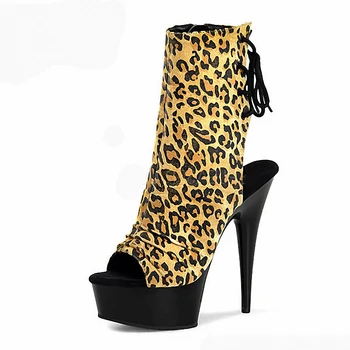 6 Inch de Înaltă Stripteuză Toc Impermeabil 15CM Gură de Pește Leopard de Imprimare Femei Cizme Platforma de Dans Pol Pantofi Stiletto Noua Regină Noi