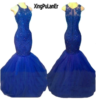 XingPuLanEr vestido de formatura Sirena Albastru Regal Aplicatie din Dantela Rochie de Bal Rochii de Seara Formale Personalizat Plus Dimensiune
