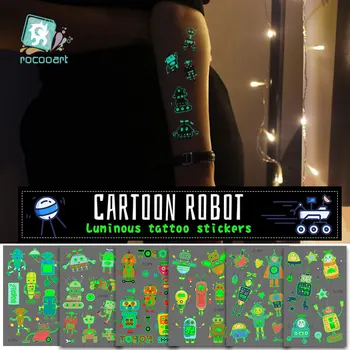 Rocooart Luminos Robot Tatuaj Autocolante De Desene Animate Inteligent Jucărie Joc De Fals Tatoo Pentru Copii Stralucitoare Impermeabil Temporarie Taty
