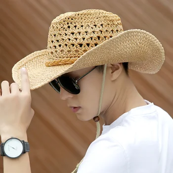 Palarie De Cowboy Om De Vară De Protecție Solară Pălării De Soare Soare Umbra De Sex Masculin În Paie Coreean Plaja De Moda Floppy Vacanță Casual De Călătorie În Aer Liber Capac H164