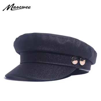 Plat Faux din Piele Capac Pălărie de Iarnă Militare Pălărie, Pălării de Moda pentru Femei de sex Feminin Salior Pălărie Fată Vizor de Călătorie Berete 2019 Stil Nou